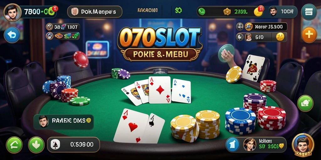 Screenshot gameplay 070SLOT, menunjukkan suasana seru bermain Poker.