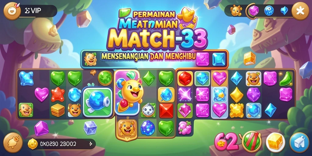 Tampilan gameplay seru dari 62VIP yang menampilkan aksi Match-3.