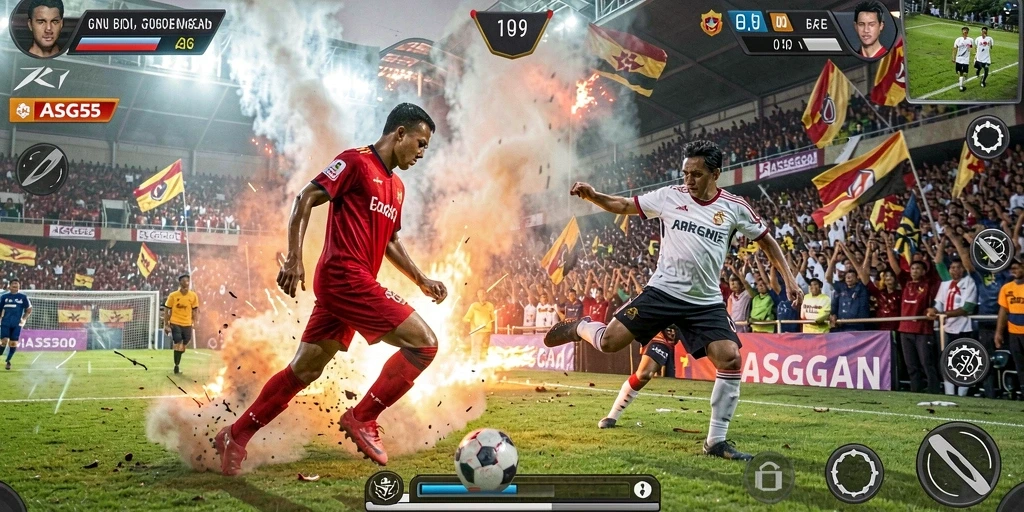 Gameplay yang mendebarkan dalam ASG55 saat pertandingan sepak bola.