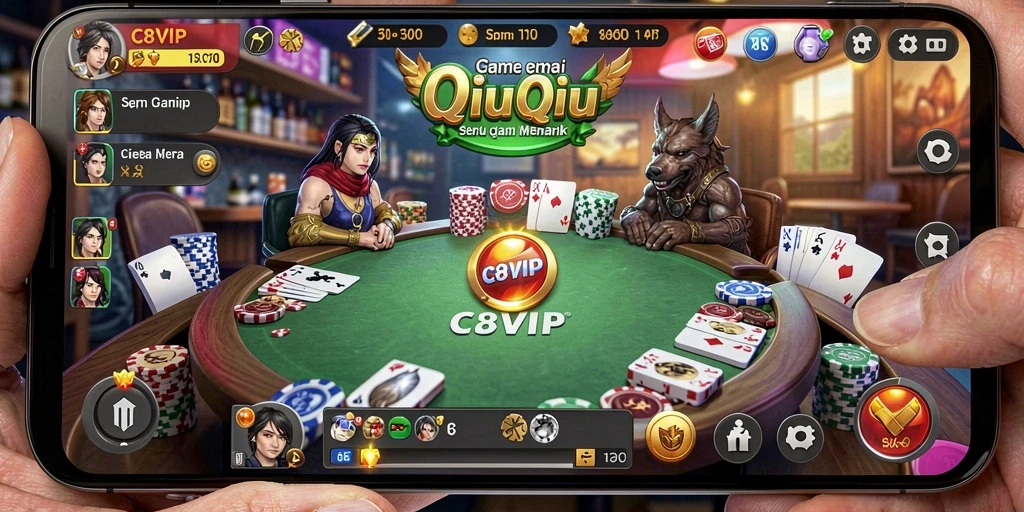 Screenshot gameplay C8VIP menunjukkan suasana seru permainan QiuQiu.