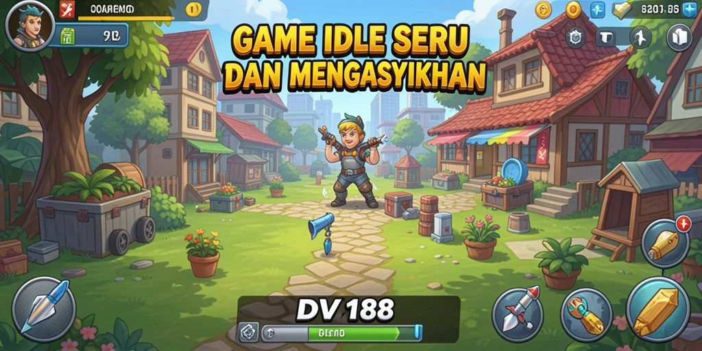Screenshot utama DV188 menunjukkan gameplay seru dengan berbagai karakter dan sumber daya.