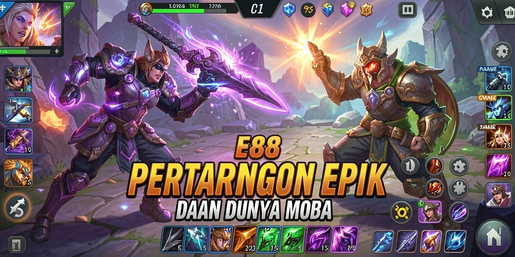 Screenshot E88 menampilkan pertarungan epik di arena MOBA.