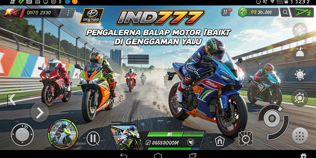 Tangkapan layar game IND777 menampilkan balapan motor yang mendebarkan.