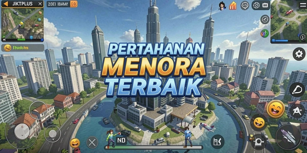 Screenshot game JKTPLUS menampilkan aksi pertahanan menara yang mendebarkan.