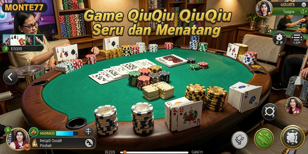 Screenshot utama MONTE77 menampilkan aksi seru permainan QiuQiu.