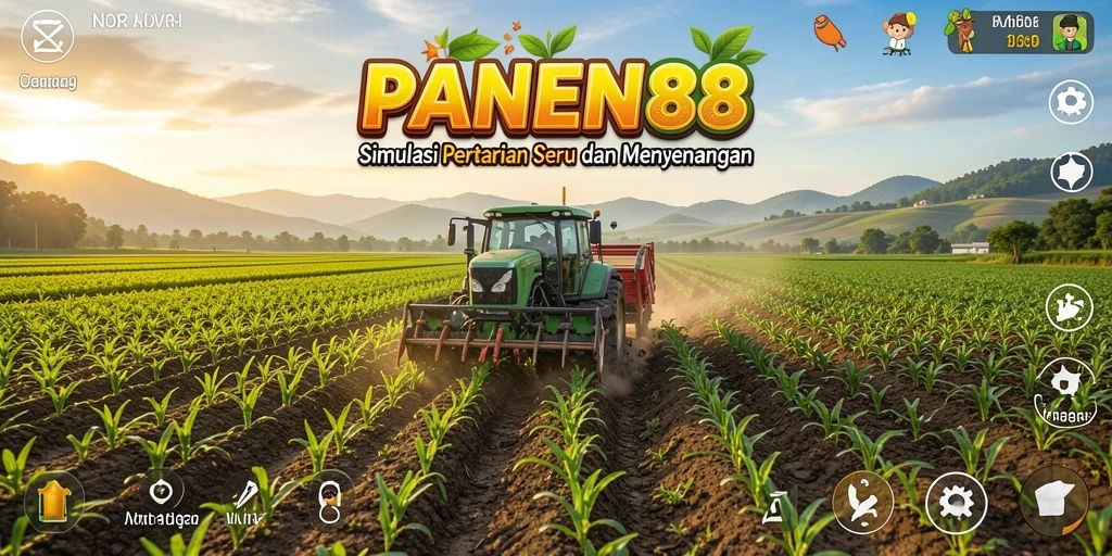 Tangkapan layar gameplay PANEN88 menampilkan ladang yang subur dan aktivitas bertani.