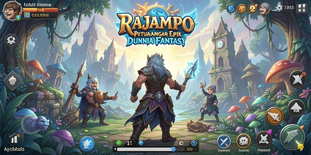 Tangkapan layar utama RAJAMPO menampilkan aksi RPG yang seru dan memukau.