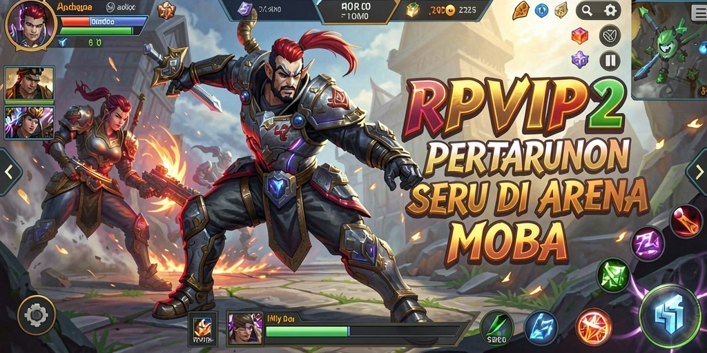 Screenshot gameplay RPVIP2 yang menampilkan aksi seru di arena MOBA.