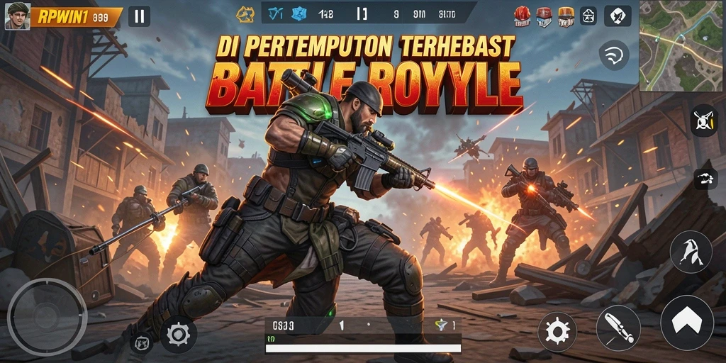 Tampilan gameplay RPWIN1 yang mendebarkan dalam pertempuran Battle Royale.