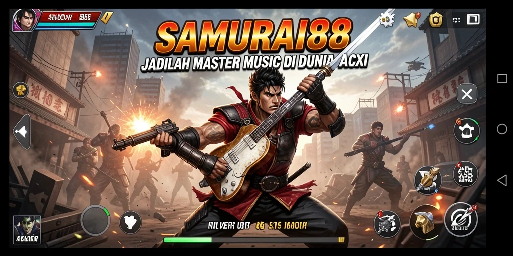 Screenshot gameplay SAMURAI88 menampilkan aksi seru dan irama musik yang menawan.
