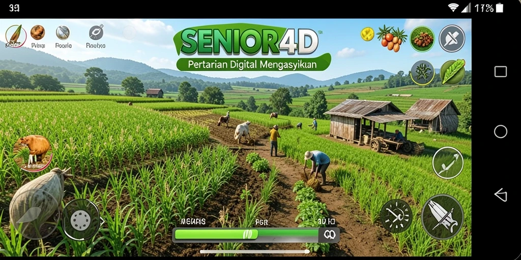 Tampilan menarik dari gameplay SENIOR4D yang menunjukkan keseruan bertani.